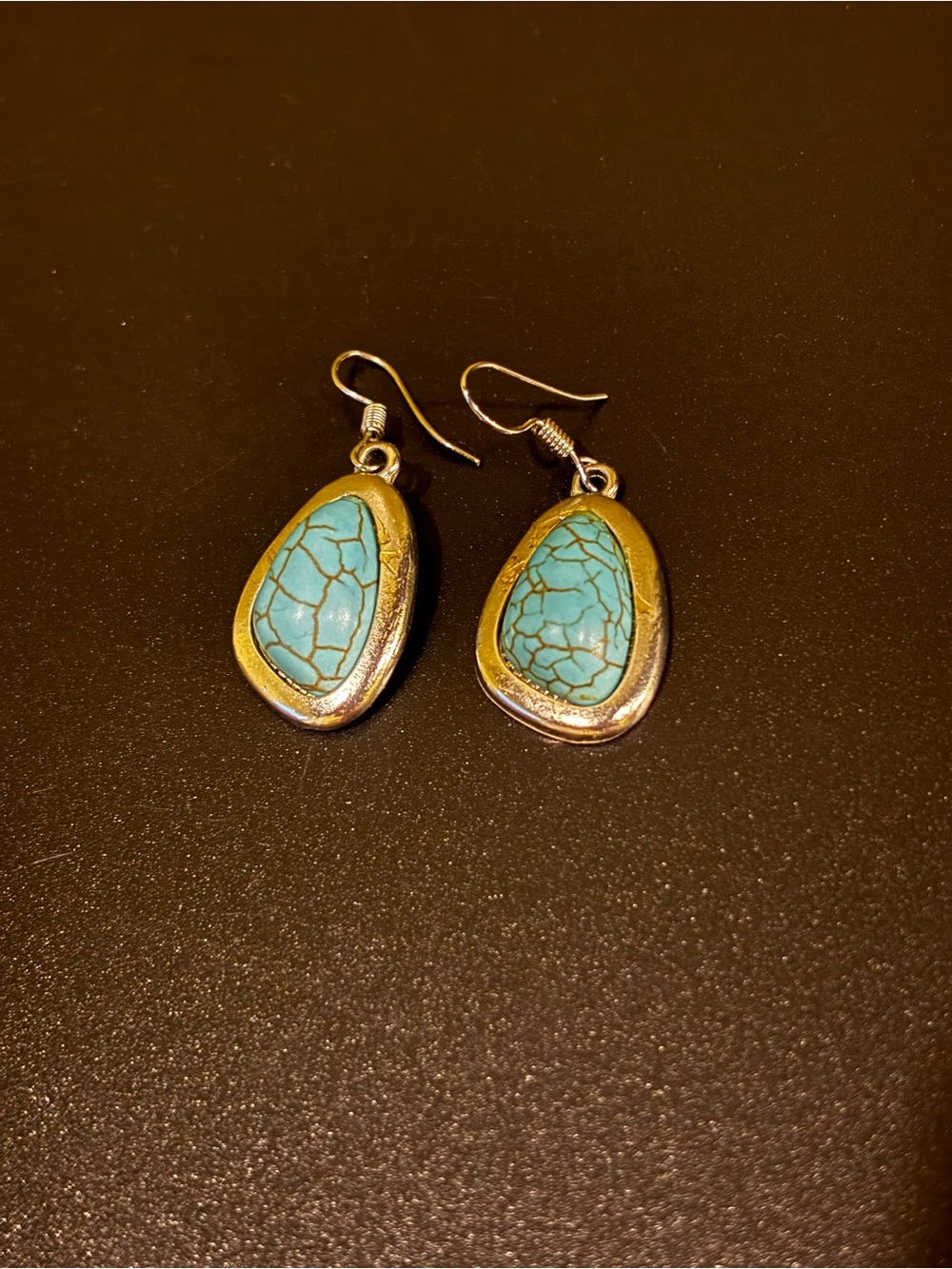 Turquoise Stone Drop Earrings - Blue Silver-Tone Women’s Jewelry